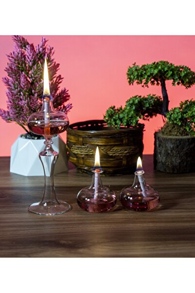 püür glass Dekoratif El Yapımı Elips 3lü Set Cam Kandil