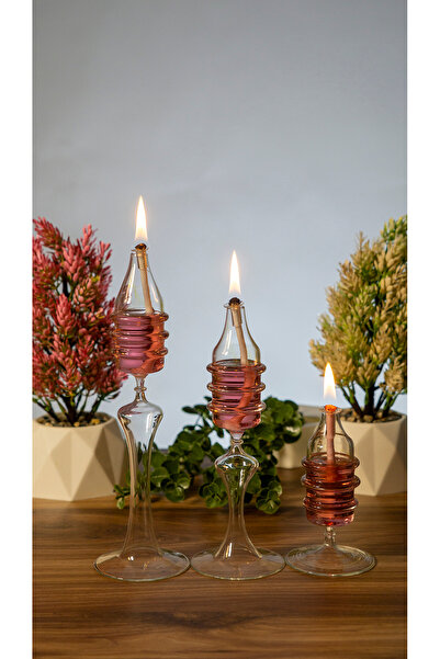 püür glass Dekoratif El Yapımı Boğumlu Kandil 3'Lü Set (kandil yağı hediye)