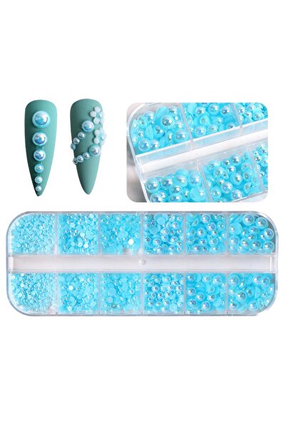Venalisa 12'li Karışık Boy Nail Art Inci Taşları Tırnak Süsleme Aqua