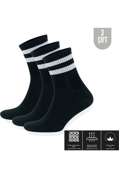 Shuttle Park 3 Pack Unisex Quality Fashion Black and White Striped College Socks