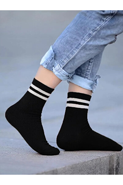 Shuttle Park Πακέτο 6 Unisex Ποιοτικές Μαύρες Λευκές Ριγέ Κολλεγιακές Κάλτσες