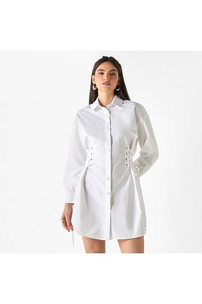 Lee Cooper Shirt Dress with Long Sleeves and Tie-Ups
