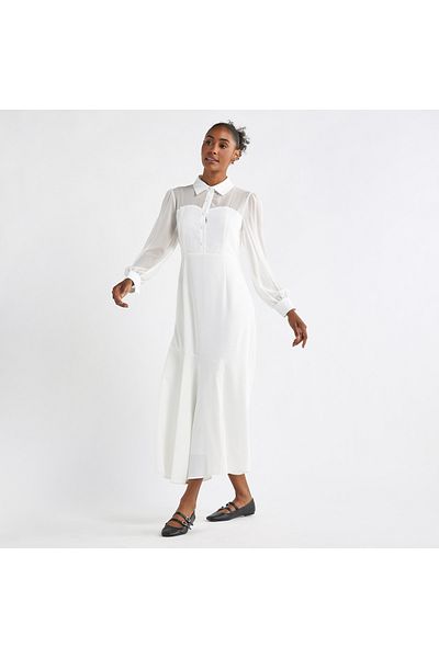 FAV Solid A-line Shirt Dress with Long Sleeves