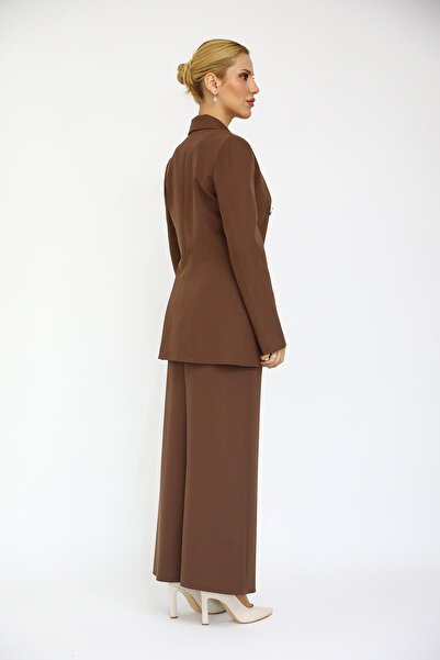 ÖNDER ÖZSOY Blazer Ceket & Uzun Kalem Etek Takım-Kestane