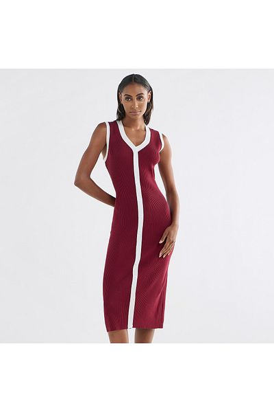 FAV Ribbed Sleeveless Button Down Dress with V-neck