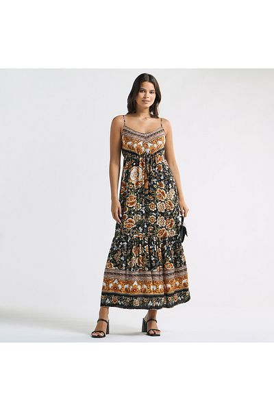FAV All-Over Floral Print Sleeveless Tiered Dress