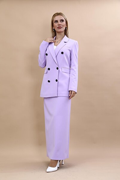 ÖNDER ÖZSOY Erkek Yaka Kuruvaze Blazer Ceket & Uzun Düz Dar Etek-Menekşe