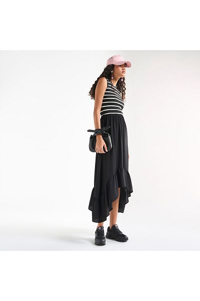 FAV Striped Sleeveless Dress with Round Neck and Asymmetrical Hemline