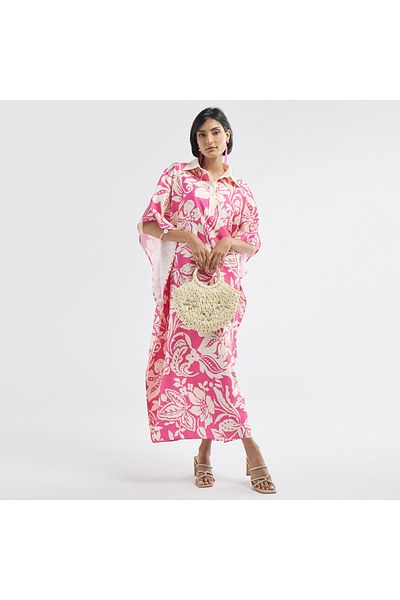 FAV All-Over Floral Print Kaftan Dress with Collar