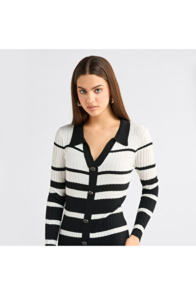 FAV Striped Collared Shirt Dress with Long Sleeves