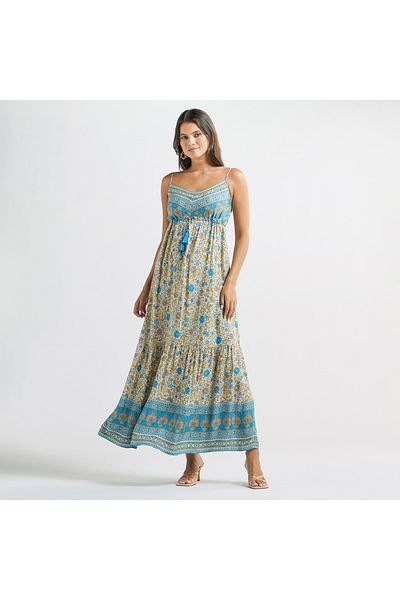 FAV All-Over Floral Print Sleeveless Tiered Dress