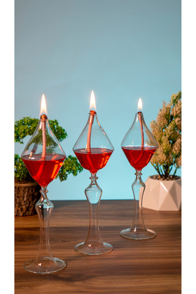 püür glass Dekoratif El Yapımı Hediyelik Elmas Kandil 3'lü Set (kandil yağı h...