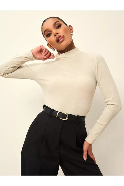 BNK Shop Γυναικεία μακρυμάνικη μπλούζα με μακρυμάνικο σώμα με λευκό γιακά