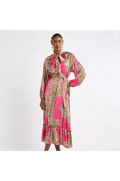 FAV All-Over Print Shirt Dress with Long Sleeves and Flounce Hem