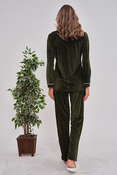 Mecit Pijama Mecit 6120 Green Velvet Γυναικείο Σετ Πιτζάμες με κουμπιά