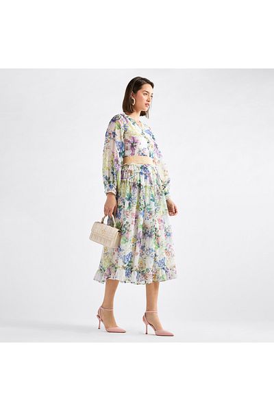 FAV Floral Print Midi Shirt Dress with Long Sleeves