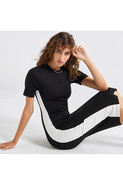 FAV Panelled Bodycon Dress with Round Neck and Short Sleeves