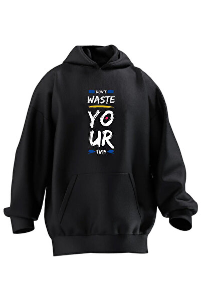 NMG TEKSTİL Unisex Premium Cotton Black Dont Waste Your Printed 3 Thread Hood...