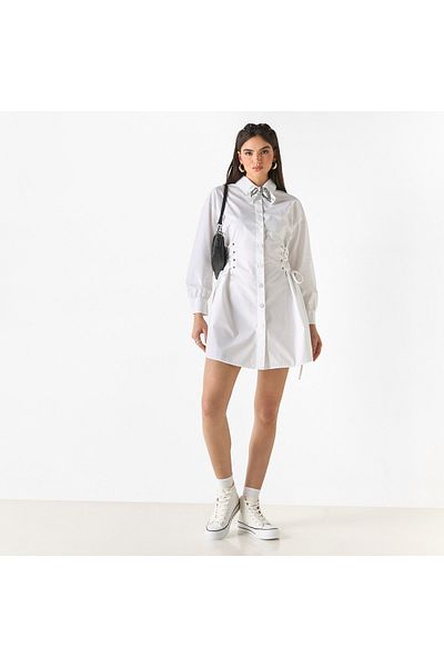 Lee Cooper Shirt Dress with Long Sleeves and Tie-Ups
