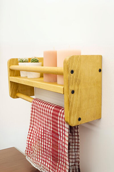 Alyones Ahşap Havlu Askılı Yüzen Raf | Mutfak ve Banyo İçin Duvara Monte Raf