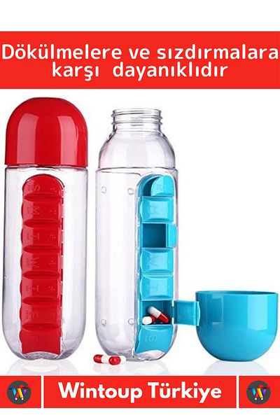 Wintoup 600 ml Premium Long Life 100% Bpa Free Medicine Box with Pill Compartment - Water Bottle