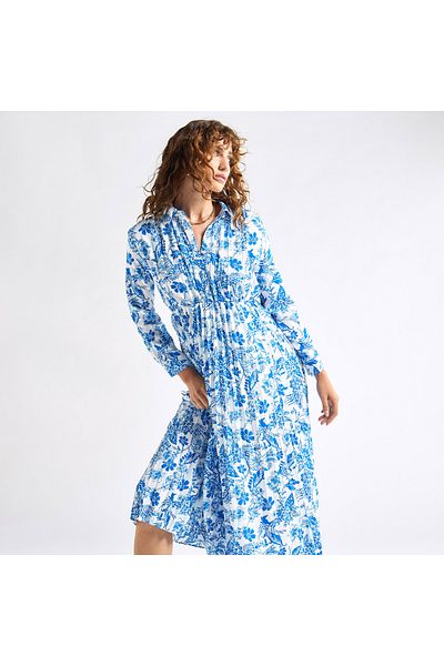 FAV All-Over Floral Print Shirt Dress with Long Sleeves and Pleat Detail