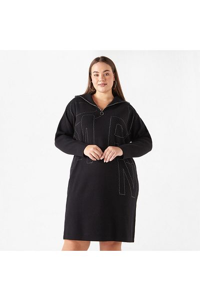 Ulla Popken Plus Size Ulla Popken Embellished Dress with Collar and Zip Detail