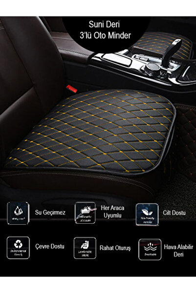 BAVETA Citroen C-Elysee Front and Rear Seat Cushion Cover Black Faux Leather Yellow Stitched