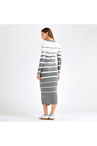 FAV Striped Collared Shirt Dress with Long Sleeves