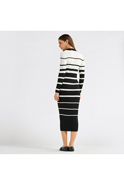 FAV Striped Collared Shirt Dress with Long Sleeves