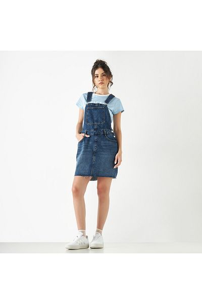 Lee Cooper Denim Dungaree with Pockets and Button Closure