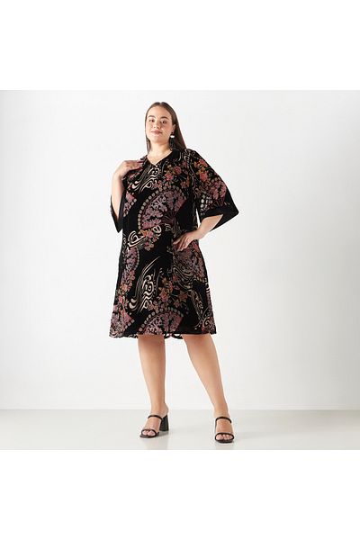 Ulla Popken Velvet Burn Out Printed Dress