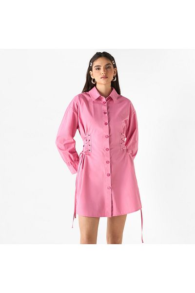Lee Cooper Shirt Dress with Long Sleeves and Tie-Ups