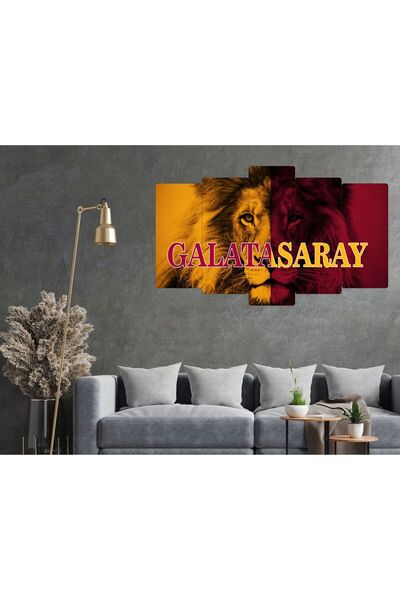 fabriflow exclusive Aslanlı 5li Mdf Tablo Duvar Süsü Hediyelik Eşya