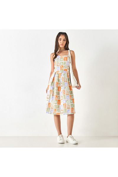 Lee Cooper All-Over Print Sleeveless Dress with Square Neck