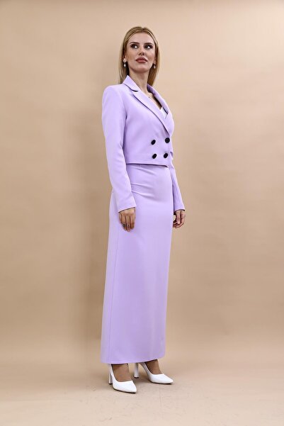 ÖNDER ÖZSOY Mini Blazer Ceket & Uzun Kalem Etek Takım-Menekşe