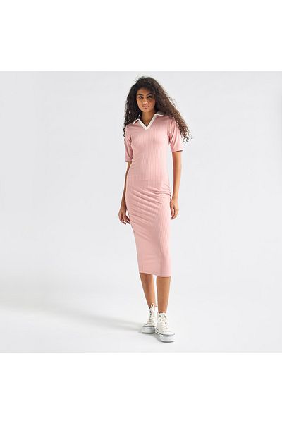 FAV Striped Bodycon Dress with Collar and Short Sleeves
