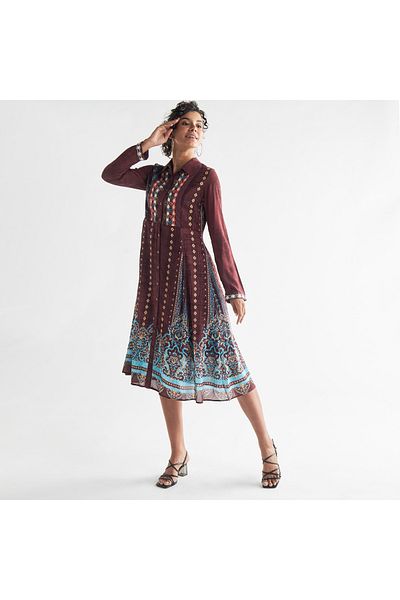 FAV Embroidered Shirt Dress with Long Sleeves