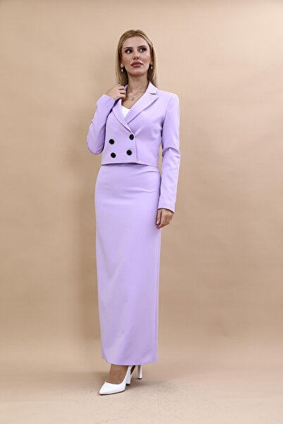 ÖNDER ÖZSOY Mini Blazer Ceket & Uzun Kalem Etek Takım-Menekşe