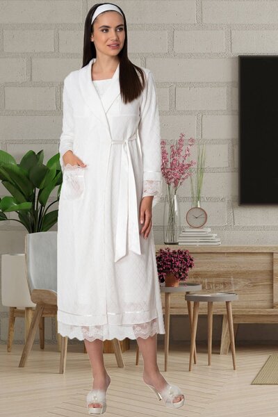 Mecit Pijama Mecit 5520 Ekru Triko Kadın Sabahlık