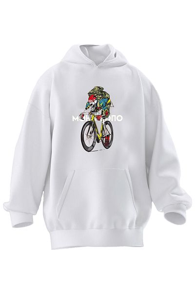 NMG TEKSTİL Φούτερ Unisex Premium βαμβακερό λευκό Mohosong Bicycle με στάμπα με κουκούλα 3 νημάτων