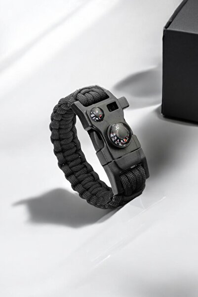 Gorgeous Paracord Survival Black Color Bracelet with 12 Features Thermometer