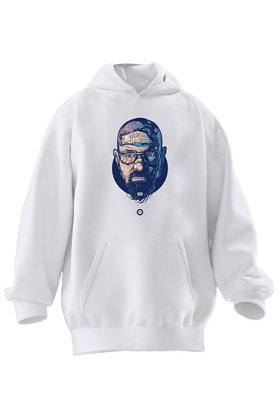 NMG TEKSTİL Φούτερ Unisex Premium Cotton White Camping Dexter με κουκούλα με 3 νήματα