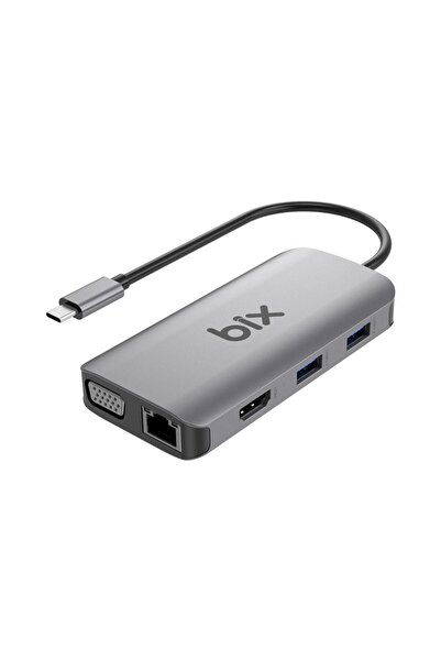 Bix Bx17hb Type-c To Gigabit Ethernet Hdmı Pd Usb 3.2 Micro Sd/sd Vga Çoklayıcı Adaptör