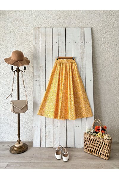 KÜÇÜĞÜM BUTİK Sarı Papatya Kloş Poplin Etek