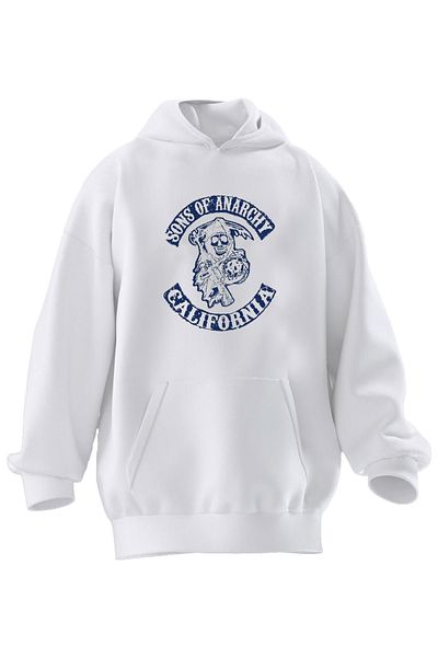 NMG TEKSTİL Φούτερ Unisex Premium Cotton White Anarchy California με κουκούλα με 3 νήματα