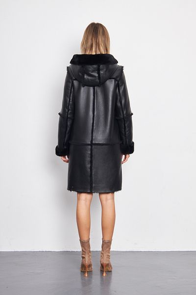 By Marki Marki Women's Black Furry Hooded Coat - Zippered, 90 cm