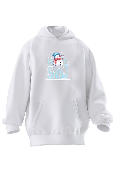 NMG TEKSTİL Φούτερ με κουκούλα Unisex Premium Cotton White Let It Snow Snowman με στάμπα με 3 νήματα