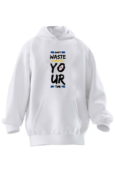 NMG TEKSTİL Hanorac alb din bumbac premium unisex Dont Waste Your Printed 3 fire cu glugă