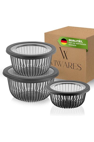 Viwares Polyline Schüssel mit Deckel – 3er Set in Anthrazit (1, 2 und 3 Liter)
